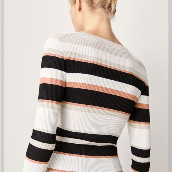 Massimo Dutti Ribbed Striped Sweater in Blk/Pnk - Picture 3 of 7